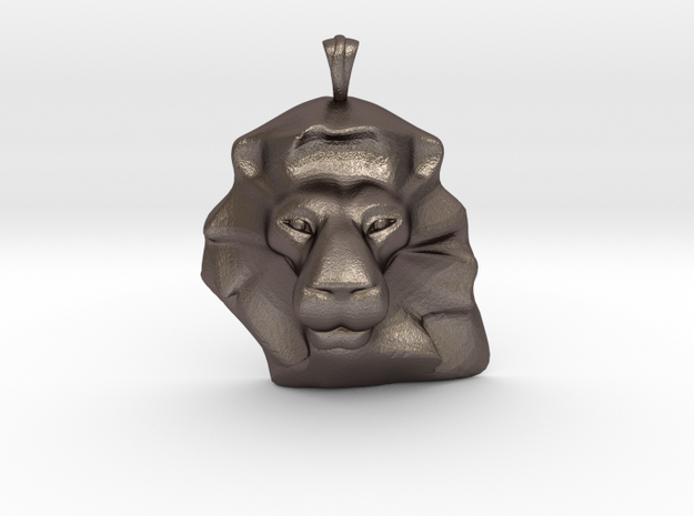 Lion Pendant in Polished Bronzed-Silver Steel