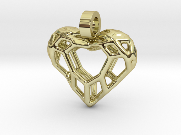 Heart Voronoi Necklace Pendant in 18k Gold Plated Brass