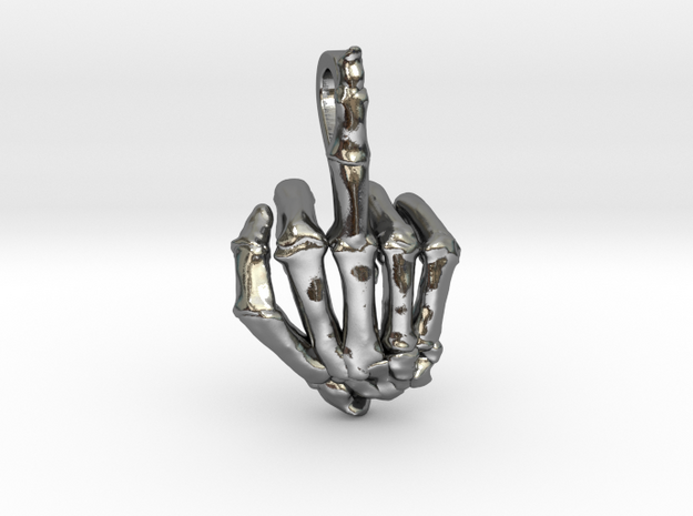Fuck You Skeleton Hand in Polished Silver