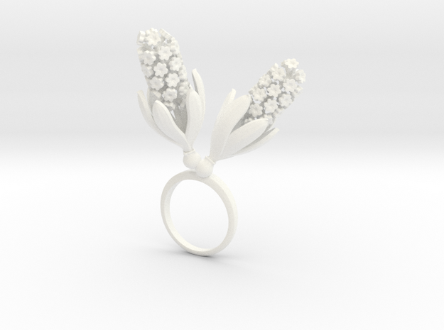 Ring with two large flowers of the Hyacinth L in White Processed Versatile Plastic: 7.25 / 54.625