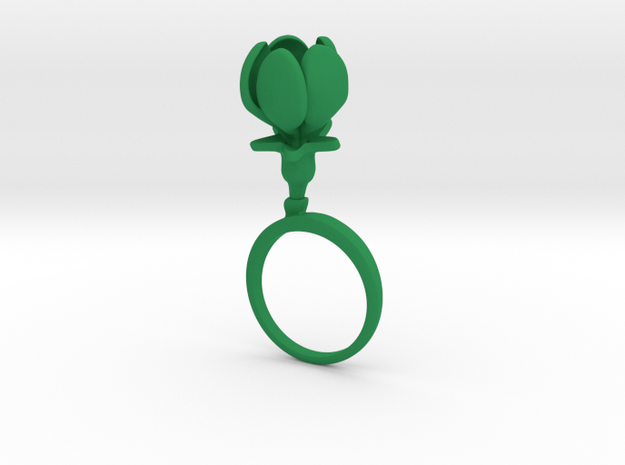 Ring with one large closed flower of the Apple in Green Processed Versatile Plastic: 7.25 / 54.625