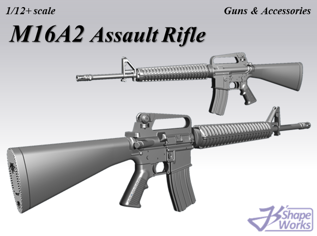 1/12+ M16A2 Assault Rifle in Smoothest Fine Detail Plastic: 1:12