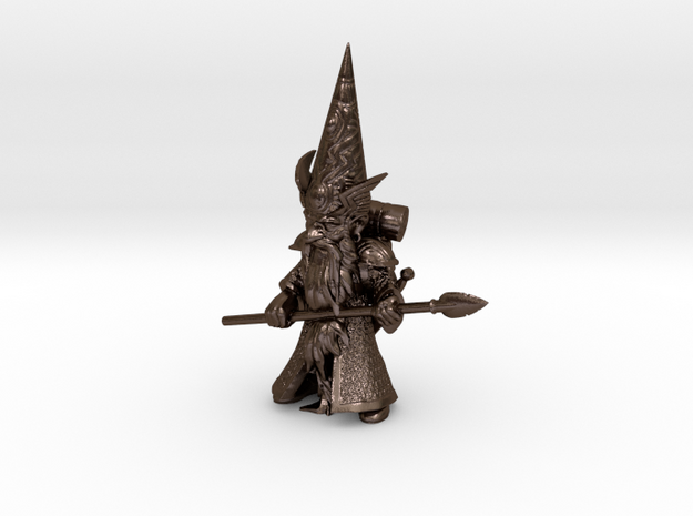 18" Guardin'Gnome with Spear in Polished Bronze Steel