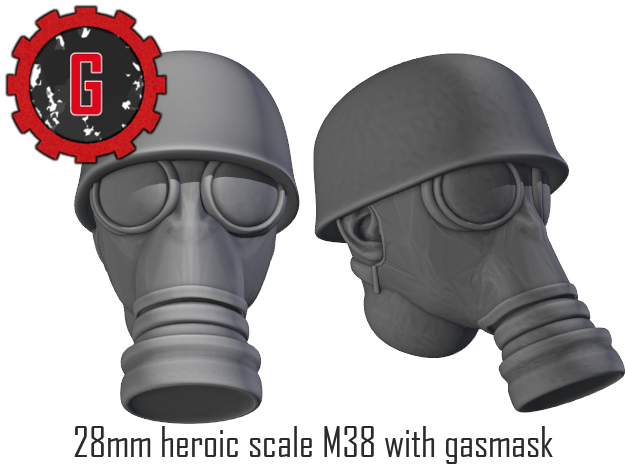 28mm heroic scale Fallschirmjäger helmet w/gasmask in Tan Fine Detail Plastic: Small