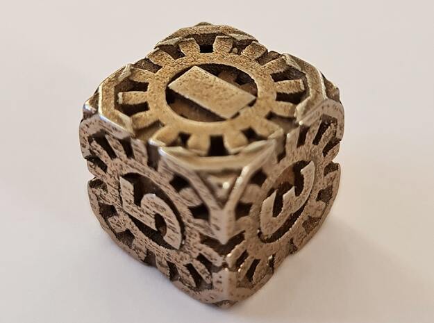 Steampunk D6 hollow in Polished Bronzed-Silver Steel: d6