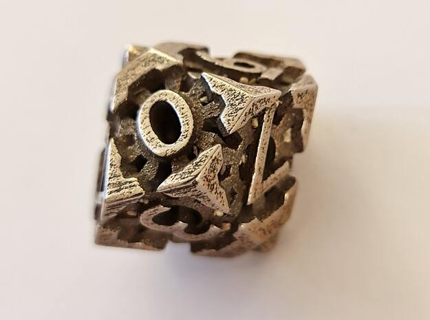Steampunk D10 hollow in Polished Bronzed-Silver Steel: d10