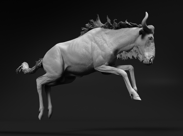 Blue Wildebeest 1:35 Leaping Male in White Natural Versatile Plastic