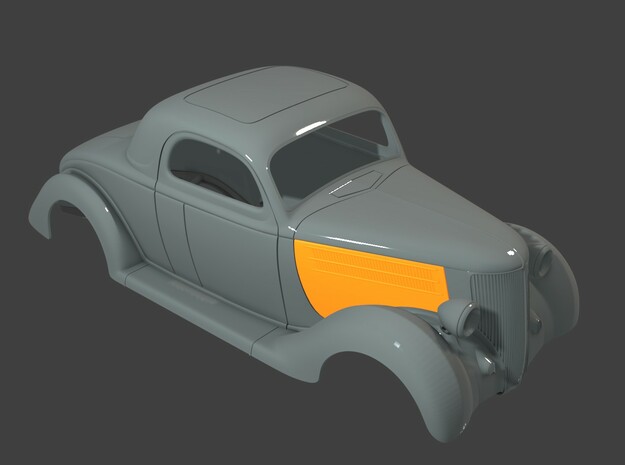 1936 Ford Coupe Hood Sides (Mulltipe Scales) in White Natural Versatile Plastic: 1:16