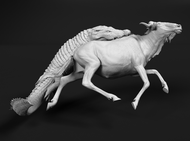 Blue Wildebeest 1:16 Attacked by Nile Crocodile 3 in White Natural Versatile Plastic