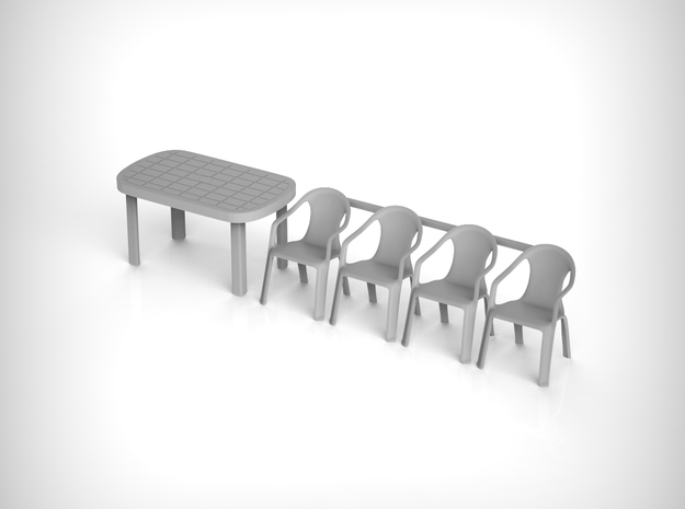 Table and Plastic Chairs 01. 1:35 Scale in White Natural Versatile Plastic