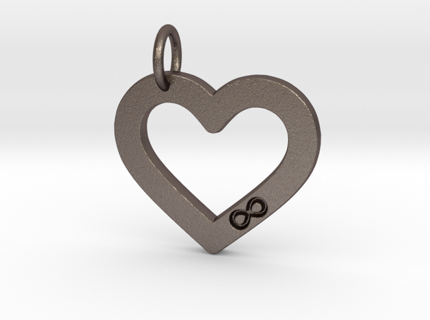 Open Heart with Infinity Symbol - Polyamory in Polished Bronzed-Silver Steel