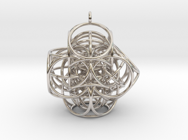 Cube Dimensions Pendant in Rhodium Plated Brass