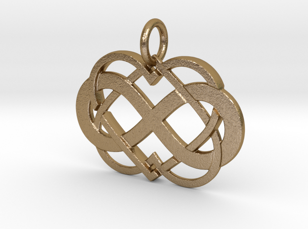 Double Infinity Heart Polyamory Pendant in Polished Gold Steel