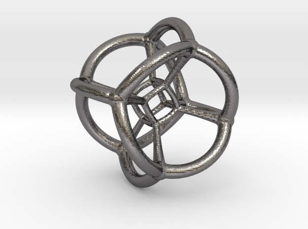 4d Tesseract Bead - Multidimensional Math Art Pend in Polished Nickel Steel