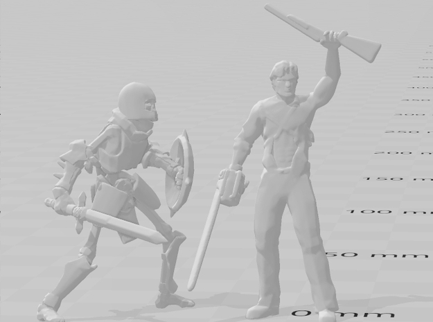 Skeleton Heavy Armor Sword Shield miniature model in Tan Fine Detail Plastic