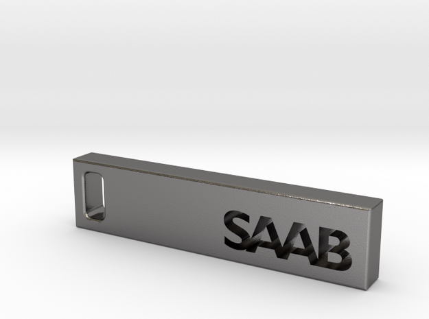 Saab Billet Keychain in Polished Nickel Steel