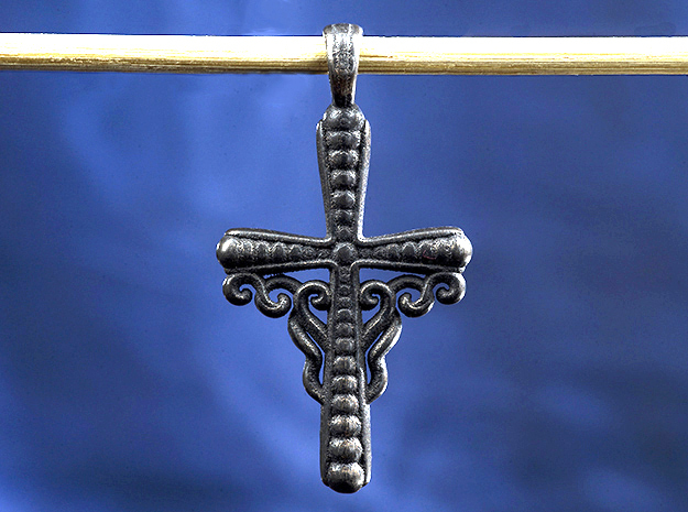 Small Black Steel Cross Pendant Jewelry in Polished and Bronzed Black Steel