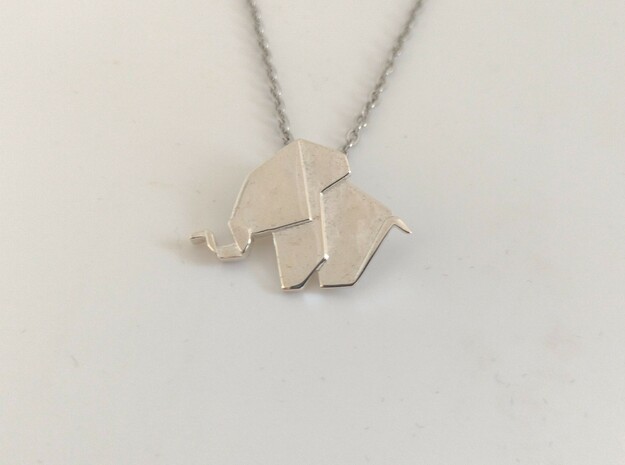 Origami Elephant Pendant in Polished Silver