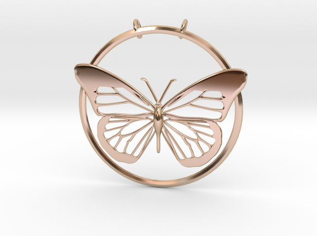 Circled Butterfly Pendant in 14k Rose Gold Plated Brass