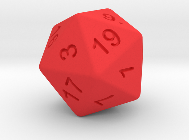 20 sided dice (d20) 20mm dice in Red Processed Versatile Plastic