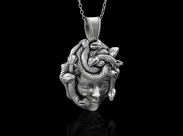 Silver Medusa Pendant,Greek Medusa Necklace in Antique Silver