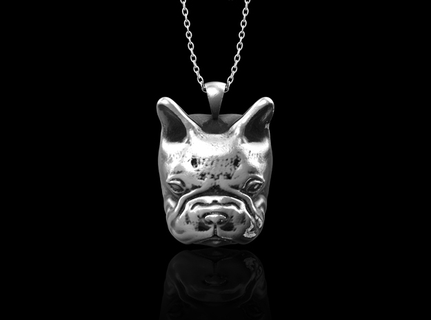 Sterling Silver French Bulldog Pendant in Antique Silver