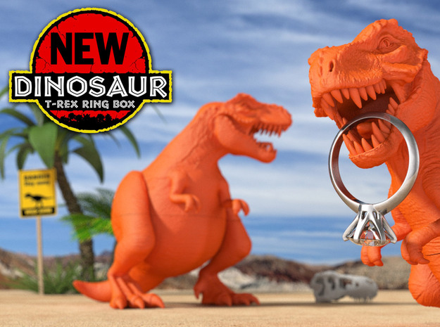 T-Rex Dinosaur Ring Box - Engagement  Proposal in Orange Processed Versatile Plastic