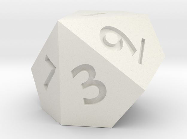 10 sided dice (d10) 30+mm dice in White Natural Versatile Plastic