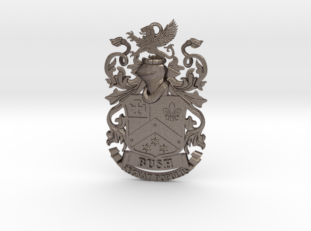 Bush Family Crest Pendant Heraldry Coat of Arms in Polished Bronzed-Silver Steel