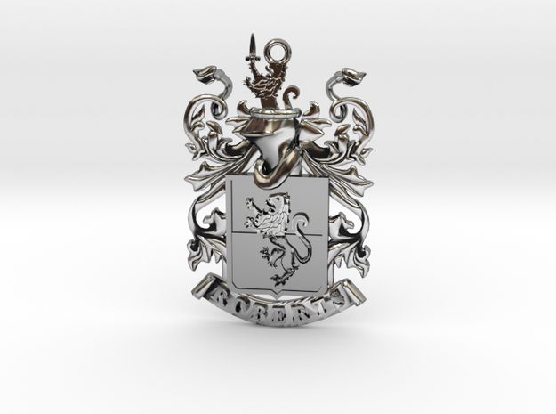 Roberts Family Crest Coat of Arms Pendant in Antique Silver
