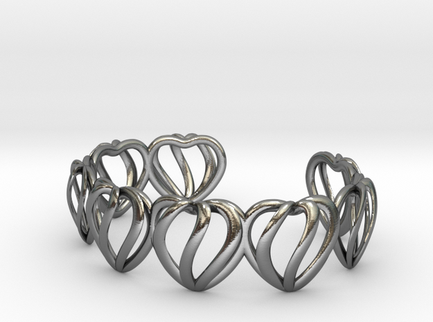 Heart Cage Bracelet (8 small hearts) in Polished Silver