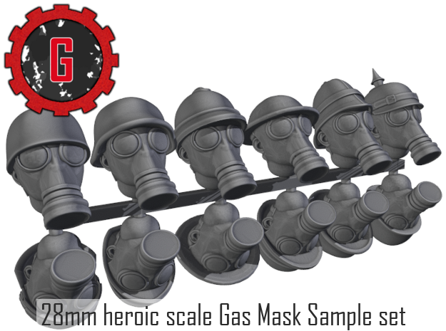 28mm heroic scale Gasmask Sampler set (12 heads) in Tan Fine Detail Plastic