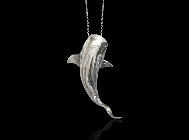 Whale Shark Necklace Pendant in Polished Silver