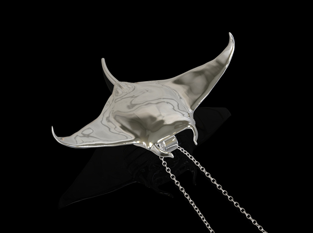 Manta Ray Pendant in Polished Silver