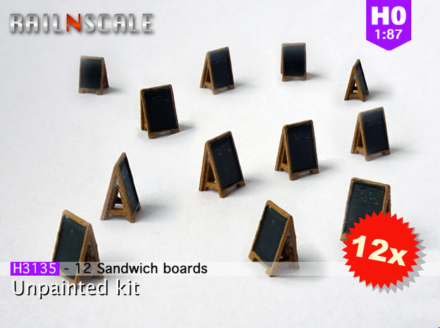 12 Sandwich boards (H0 1:87) in Tan Fine Detail Plastic