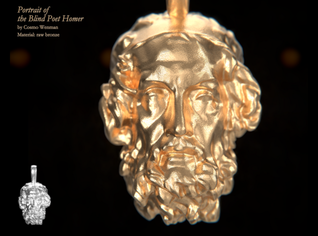 HOMER, the Blind Poet necklace pendant in Natural Bronze