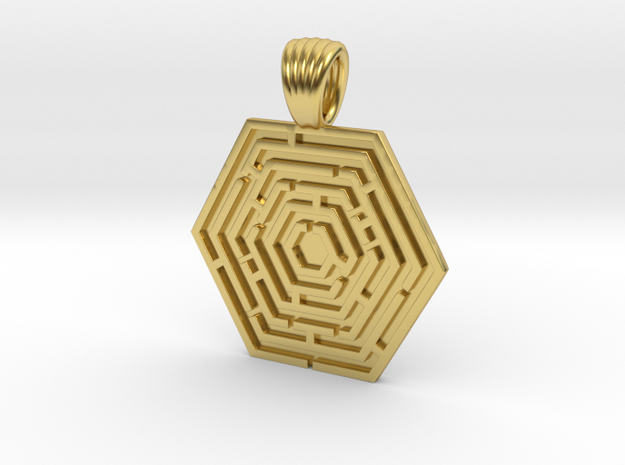 Hexa maze [pendant] in Polished Brass