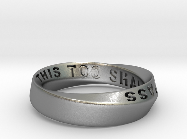 THIS TOO SHALL PASS MOBIUS RING LARGER SIZE 6mm in Natural Silver: 9.75 / 60.875