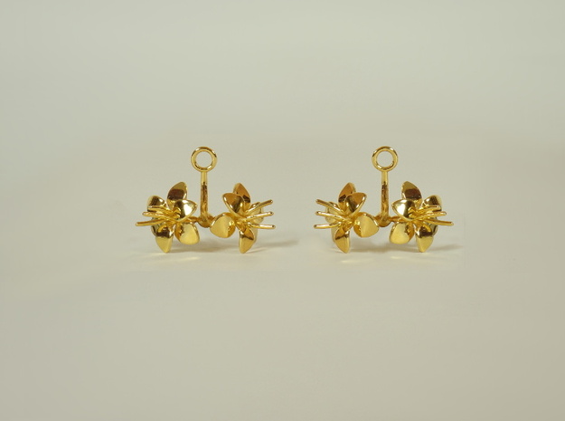 Earrings with two small flowers of the Amaryllis in 14k Gold Plated Brass