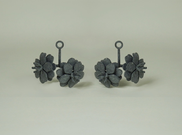 Earrings with two large flowers of the Anemone in White Processed Versatile Plastic