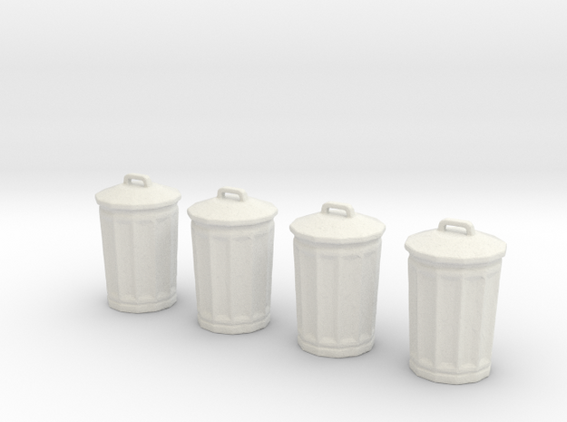 City Street Trash Can Set 4pcs 1:87 / 1:64 in White Natural Versatile Plastic: 1:64 - S