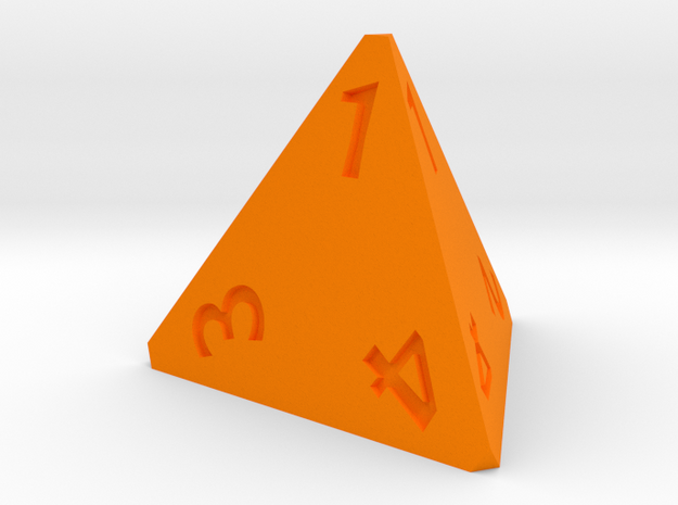4 sided dice (d4) 25mm dice in Orange Processed Versatile Plastic