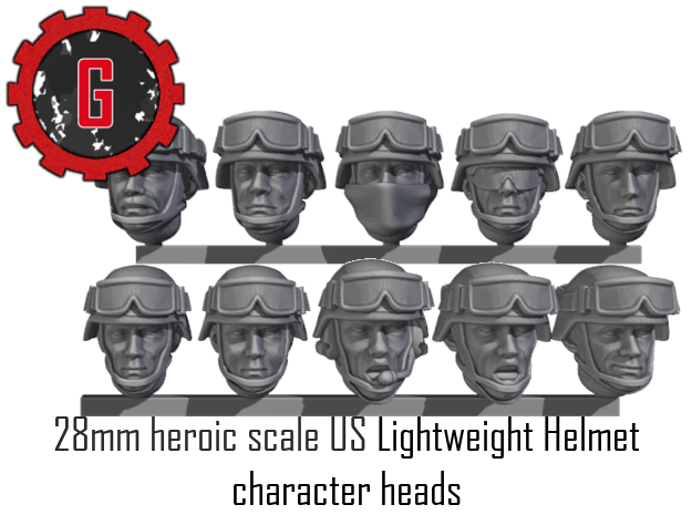 28mm Heroic Scale US Characteful Combat Helmets in Tan Fine Detail Plastic: Small