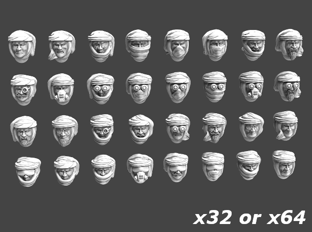 120005 Imperial Heads Mixed Models x32 or x64 in Tan Fine Detail Plastic: Medium