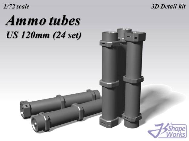 1/72 Ammo tube 120mm US (24 set) in Tan Fine Detail Plastic