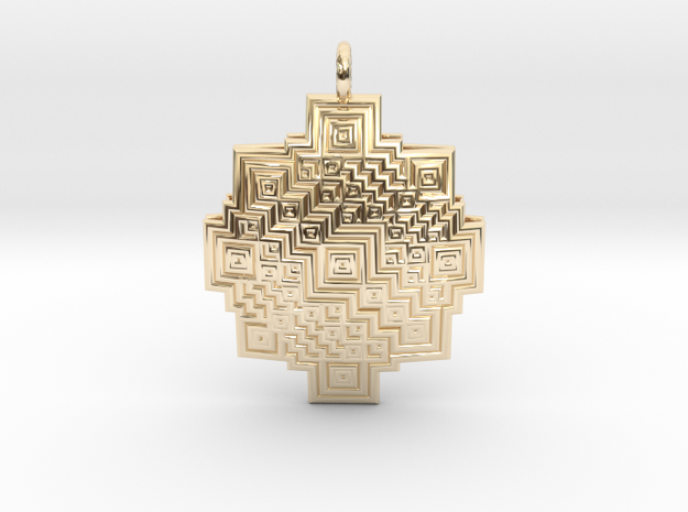 Square fractal Mandala pendant in 14k Gold Plated Brass