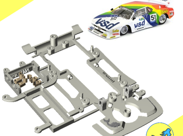 Chassis Kit BMW M1 Gr.5 for Sideways bodies in White Natural Versatile Plastic