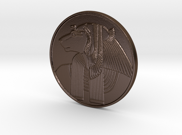 Sekhmet-Mut votive coin (1.5") in Polished Bronze Steel