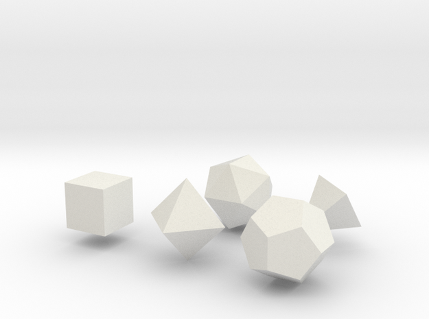 Platonic Solids in White Natural Versatile Plastic