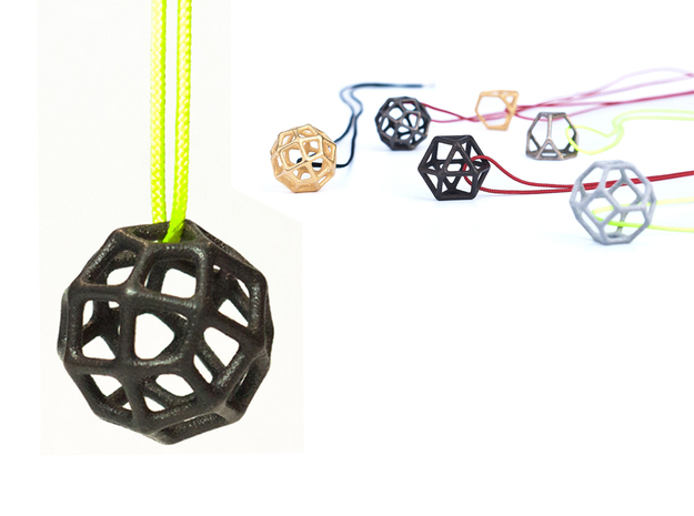 Polyhedral Jewelry: Geodesic Cube in Polished and Bronzed Black Steel